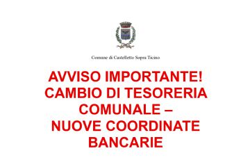 AVVISO IMPORTANTE - Nuove coordinate bancarie